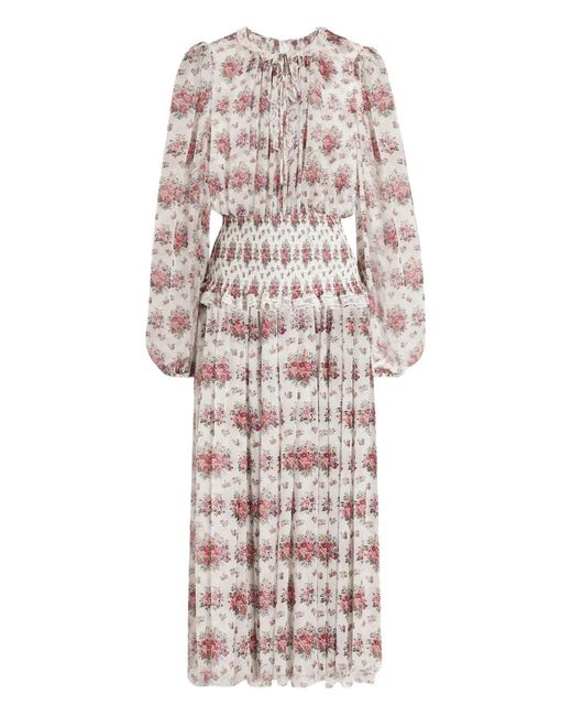 Dolce & Gabbana White Flower Bouquets-Print Midi Dress