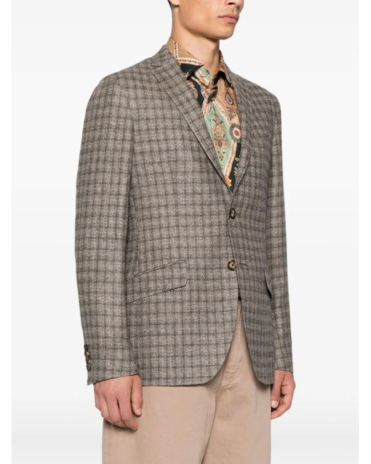 Etro Gray Checked Paisley-Lined Blazer for men