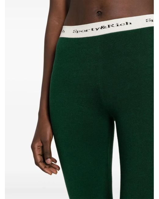 Sporty & Rich Green Logo-Waistband Slip-On Leggings