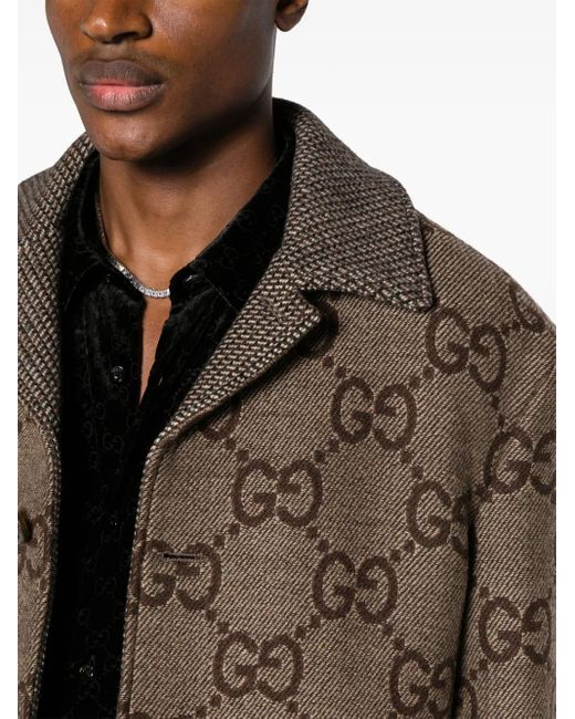 Gucci Brown Monogram-pattern Wide-collar Wool Jacket for men