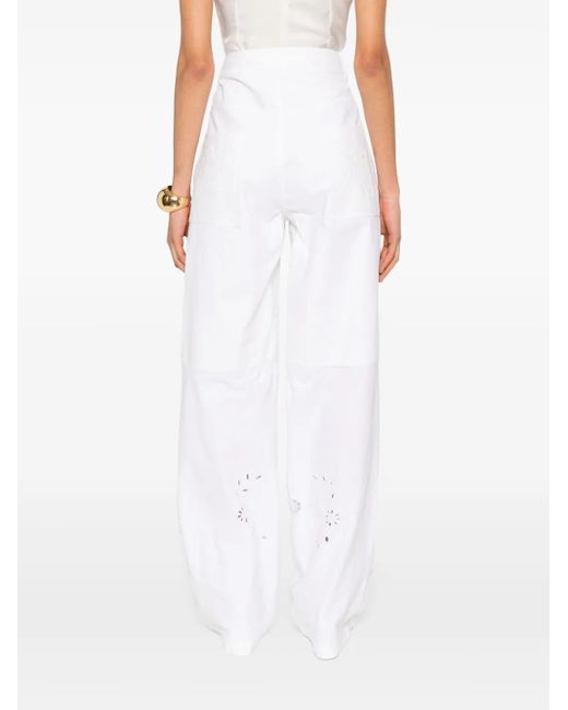 MARINE SERRE White Lace-Panel Trousers