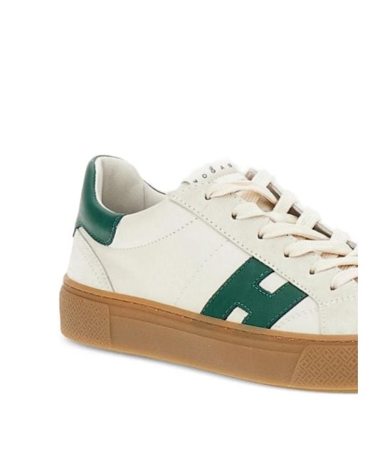 Hogan Green Logo-Patch Suede-Panel Sneakers for men