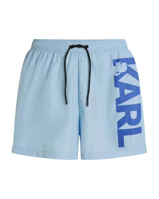 Karl Lagerfeld Blue Logo-Print Swim Shorts for men