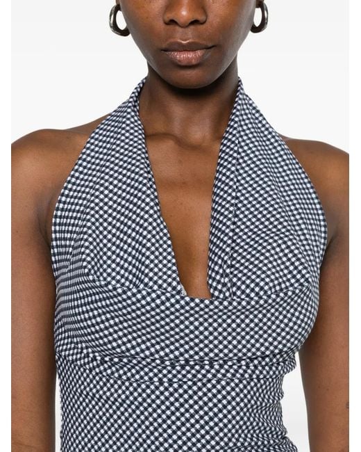 Frankie's Bikinis Blue Jay Gingham Halterneck Top