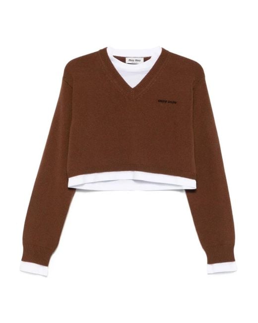 Maglione Crop di Miu Miu in Brown
