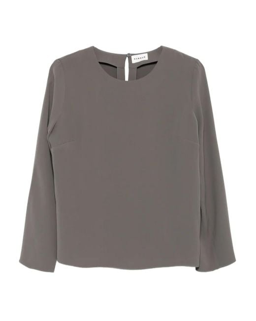 P.A.R.O.S.H. Gray Keyhole-Back Long-Sleeve Top