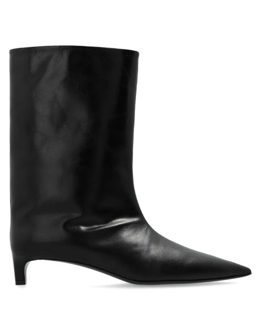 Jil Sander Black Pointed-Toe Leather Boots