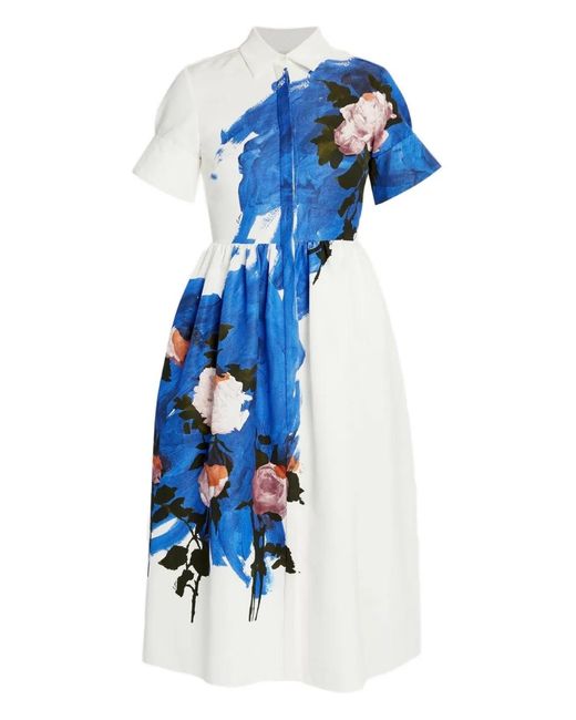 Erdem Floral-Print Shirtdress in Blue | Lyst