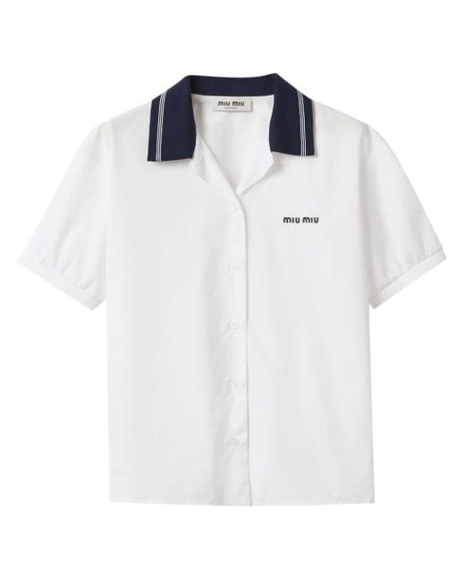 Miu Miu White Logo-embroidred Poplin Shirt