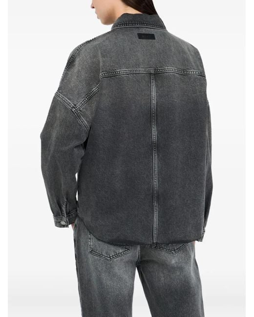 Liu Jo Gray Rhinestone-Embellished Denim Jacket
