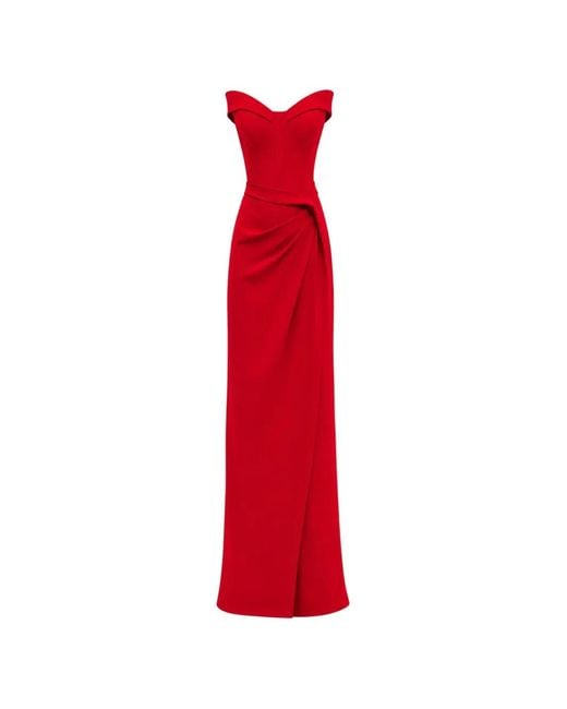 Gemy Maalouf Red Strapless Draped-Detail Dress