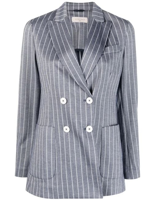Circolo 1901 Blue Pinstripe-Pattern Double-Breasted Blazer