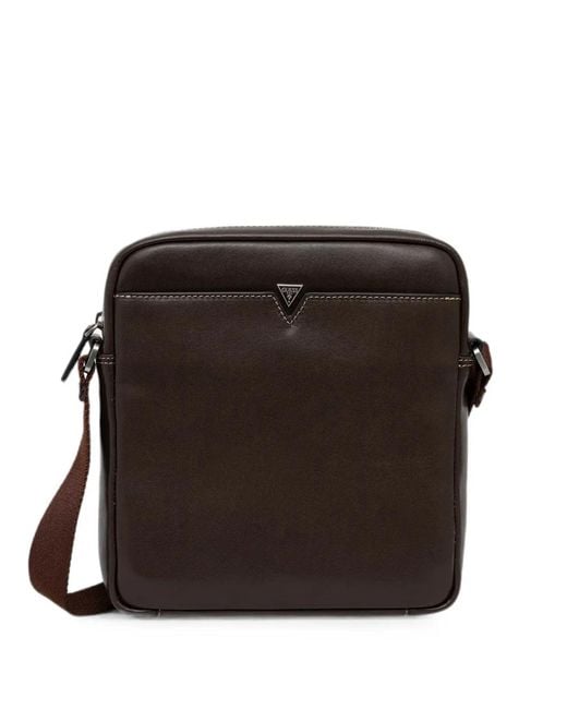 Guess Black Firenze Logo-Plaque Top-Zip Messenger Bag for men
