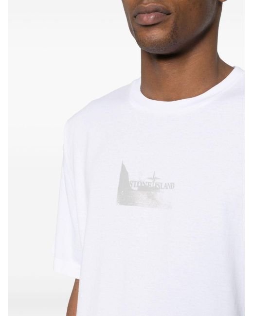 メンズ Stone Island ロゴ Tシャツ White