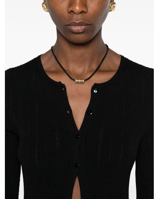 Twinset Black Ruffled-Trim Ribbed-Knit Cardigan