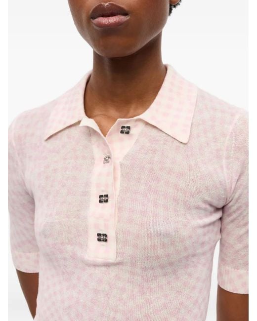 Ganni Pink Patterned-Jacquard Top
