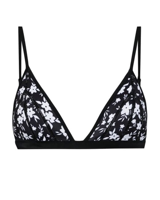 Duskii Black Triangle-Cup Floral-Print Bikini Top