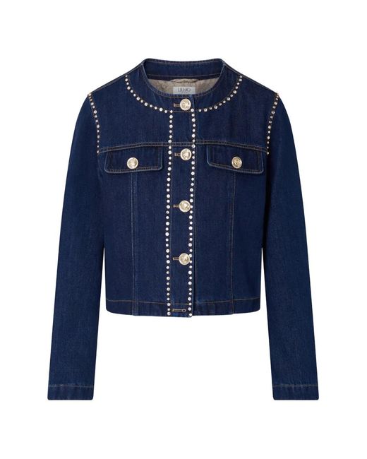 Liu Jo Blue Slim Fit Denim Jacket With Rhinestones