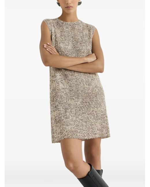 Brunello Cucinelli Natural Dazzling Craquelé Embroidery Dress
