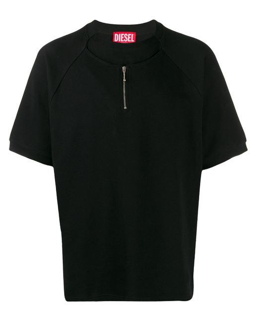 Diesel Red Cotton Half Zip T Shirt In Black For Men Save Lyst