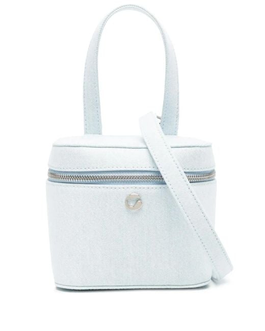 Coperni White Logo-Plaque Denim Tote Bag