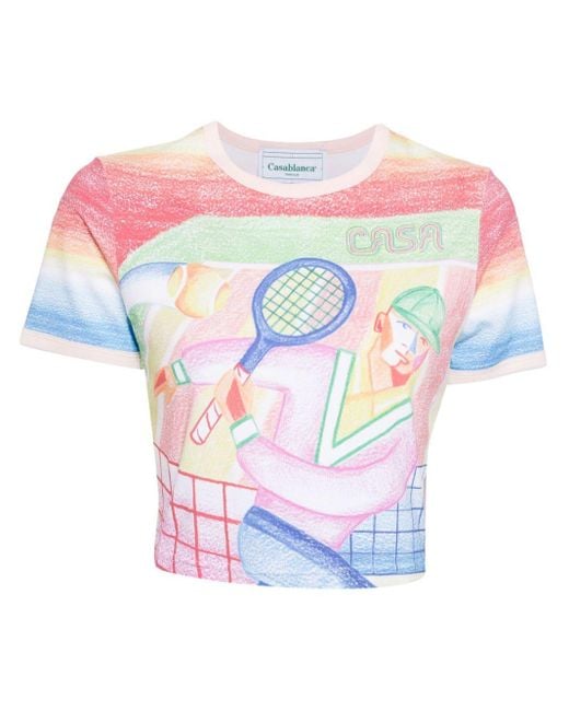 Casablancabrand Pink Crayon Tennis Player Cropped T-shirt