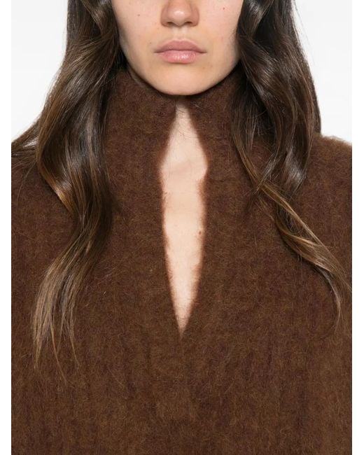 Uma Wang Brown Brushed V-Neck Sweater