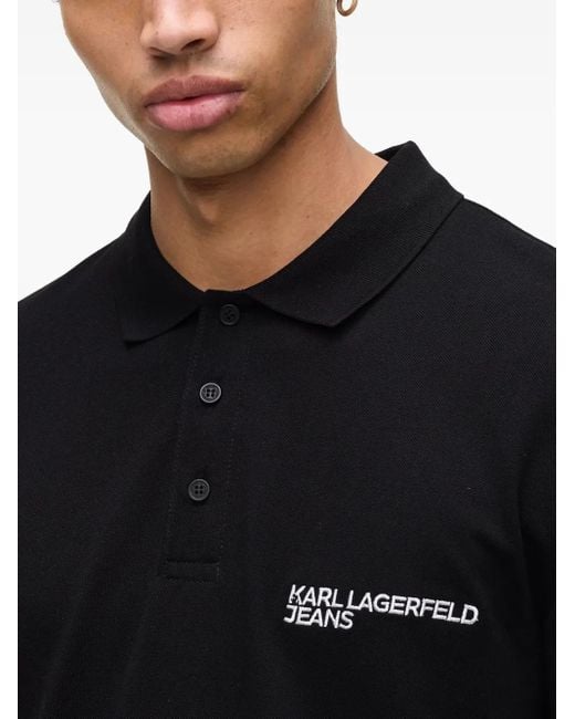 Karl Lagerfeld Black Long-Sleeve Pique Polo Shirt for men