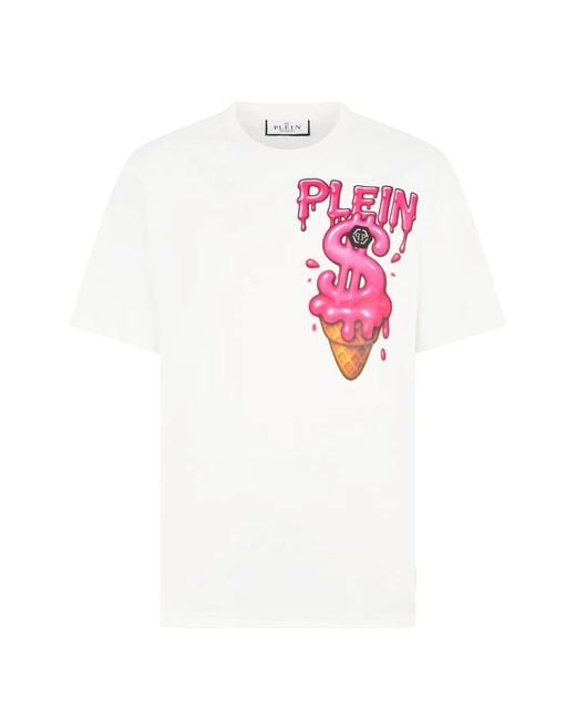 Philipp Plein White Round Neck T-Shirt Ice Cream Dollar for men