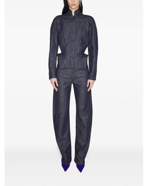 Mugler Blue Button-Fastening Sculptural Cinched Jacket