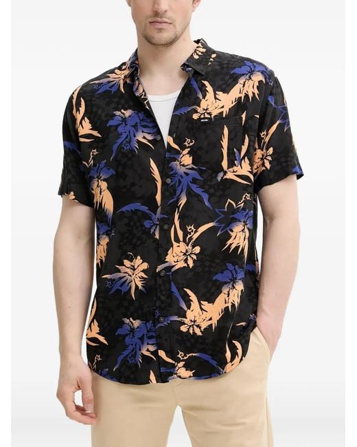 Rip Curl Black Floral-Print Short-Sleeve Shirt for men