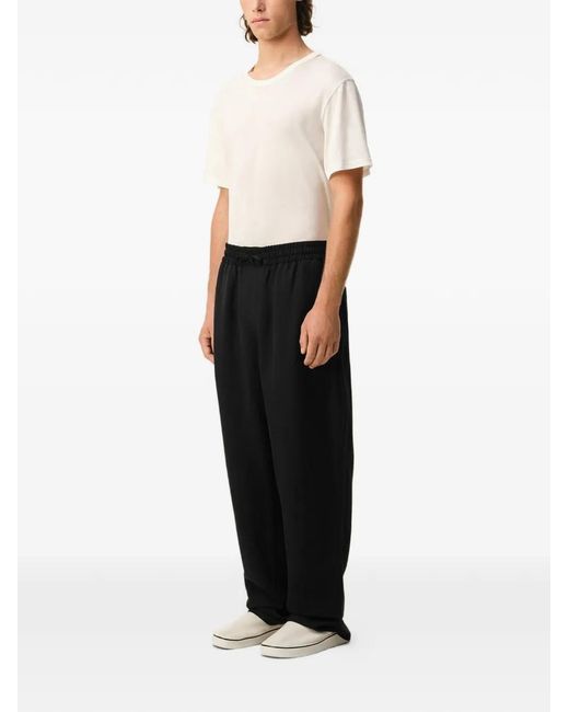AMI Black Blended Linen Elasticated Waist Trousers for men