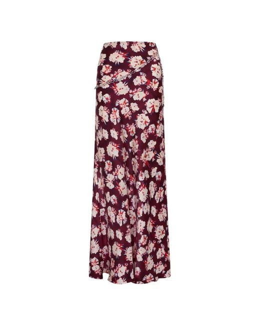Rabanne Red Floral-Pattern Silk Maxi Skirt