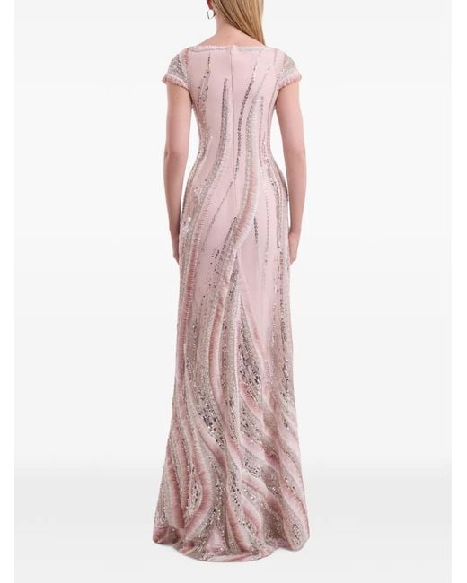 Gemy Maalouf Pink Beaded Sequin-Embellished Dress