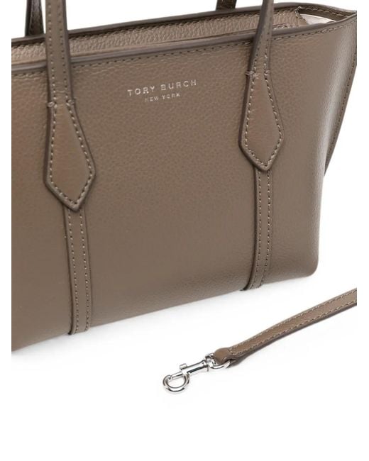 Tory Burch Brown Mini Perry Pebbled Leather Tote Bag
