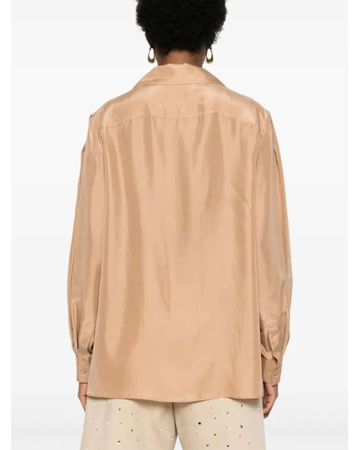 Alberta Ferretti Natural Plissé-Details Silk Shirt