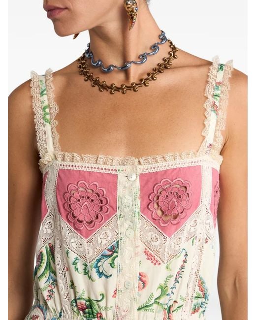 Etro Green Floral-Print Midi Dress