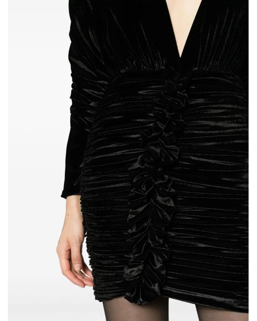 Amen Black Floral-Appliqué Ruched Minidress