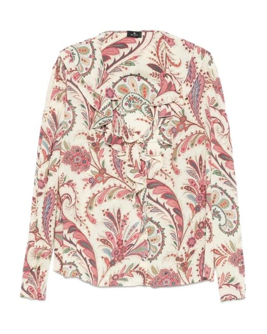 Etro Pink Paisley-Print Ruffled Blouse