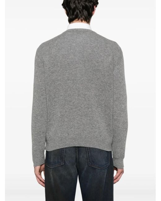 MARINE SERRE Gray Logo-Intarsia Knit Sweater for men