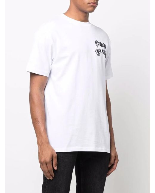 Philipp Plein White Gothic Plein Logo-Print Crew-Neck T-Shirt