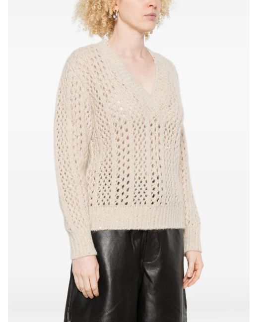 Eleventy Natural Sequin-Embellished Open-Knit Sweater