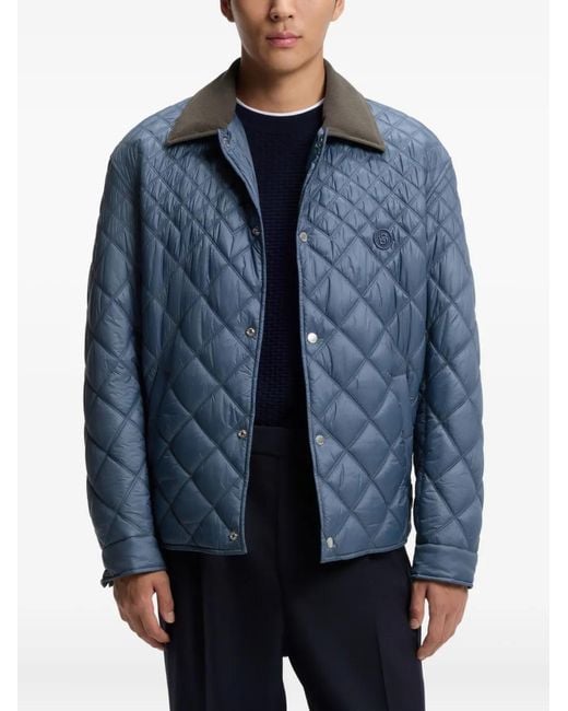 Boss Blue Quilted Collared Jacket for men