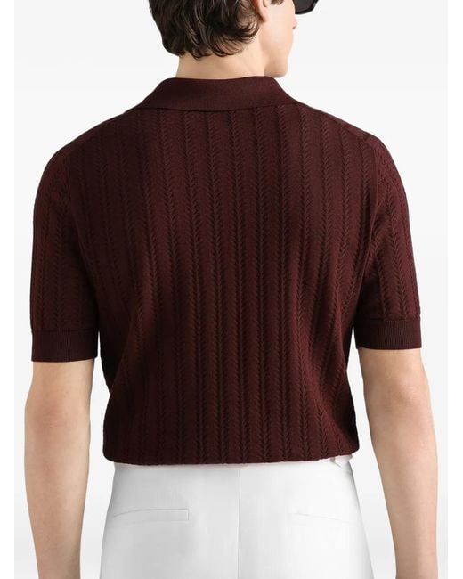 Dolce & Gabbana Red Openwork Cotton Polo Shirt for men