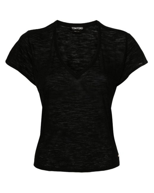 Tom Ford Black Meliertes T-Shirt mit Sheer-Effekt