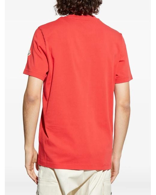 Moncler Red Logo-Printed Cotton T-Shirt for men