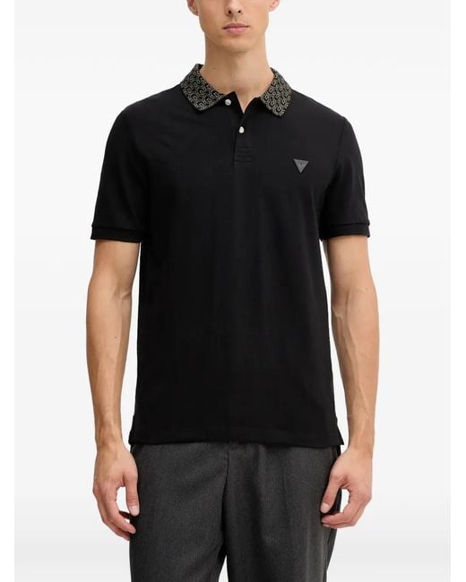 Guess Black Logo-Collar Polo Shirt for men