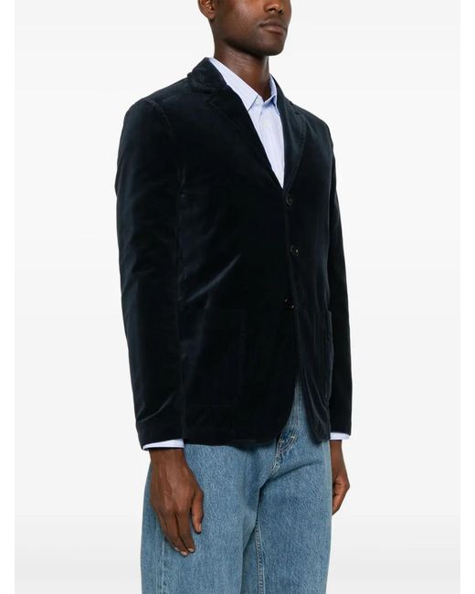 Aspesi Black Cotton-Blend Velvet Notched Lapel Blazer for men