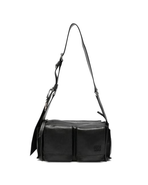 Miu Miu Black Multi-Pocket Leather Shoulder Bag