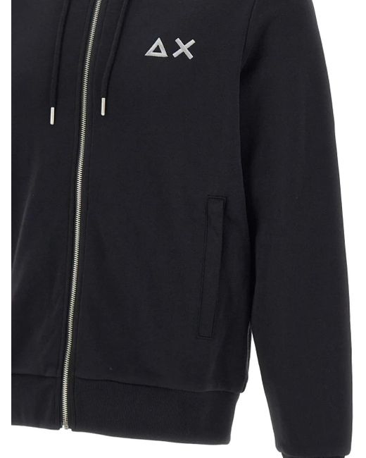 Sun 68 Blue Drawstring Zip Cotton Hoodie for men